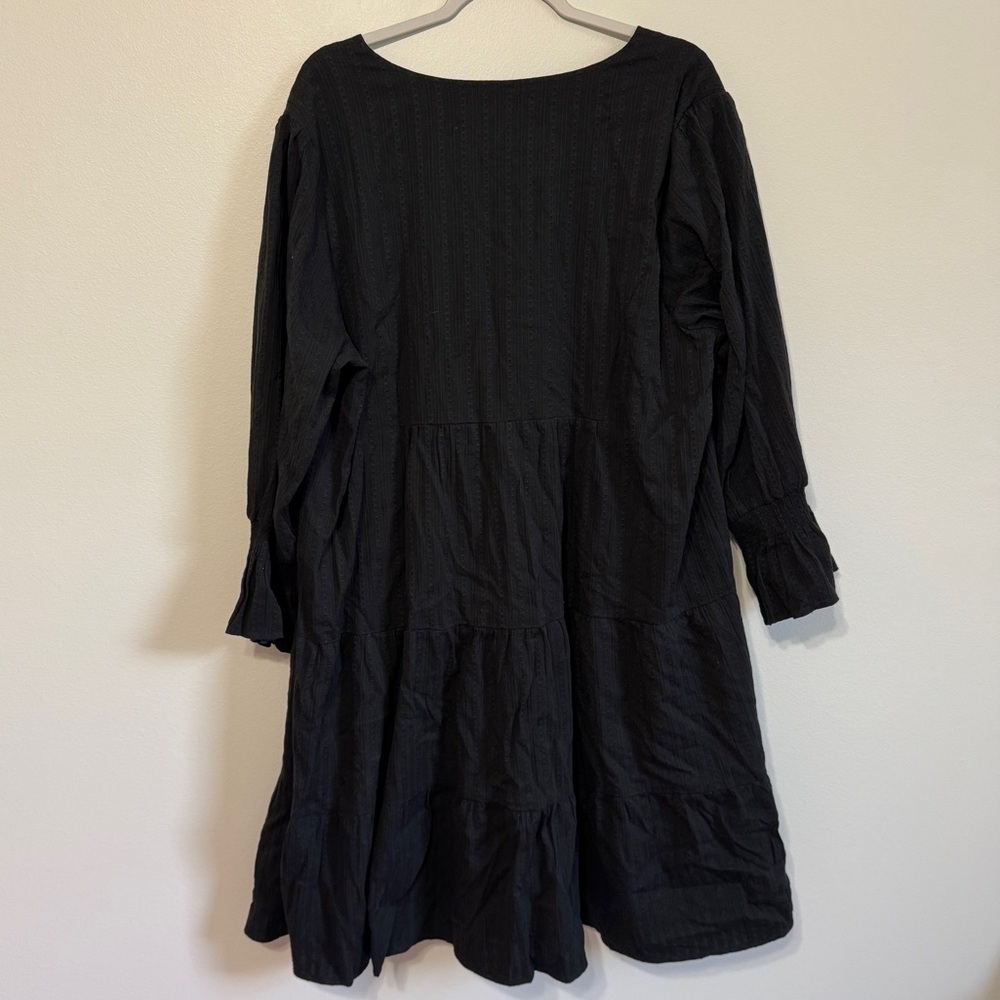 NEW J. Jill Black Tiered Smock Bell Sleeve Swing Fit Knee Length Dress Size 2X - Picture 7 of 9